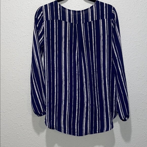 Lush Blue and White Striped Blouse - Picture 3 of 4